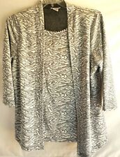 Bon Worth Womens 3/4 Sleeve 2-in-1 Blouse Silver & White Size M Polyester Blend 
