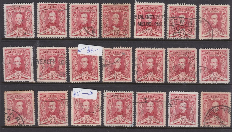 1930 Australia 1 1/2d Red Charles Sturt Explorer Used Lot x 21 - Image 1 of 1