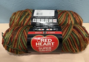 New Lot of 2 Red Heart Super Saver Yarn E300 0981 Fall Colors 5 oz 244 yards - Picture 1 of 5