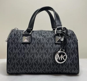 MICHAEL KORS Grayson Black Logo MK Nylon Small Satchel Duffle Crossbody - Picture 1 of 12