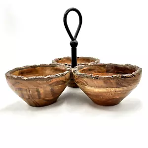 "Servidor de aperitivo Trio servicio de tres cuencos de madera con carrito y mango negro 11""" - Imagen 1 de 10