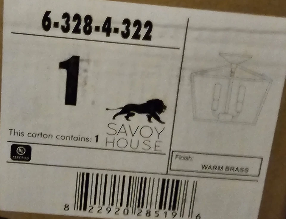 Savoy House Townsend 4 Lights Metal Semi-flush Mount Light in Warm Brass