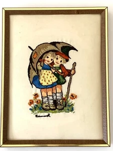 Bordado Hummel Crewel enmarcado vintage clima tormentoso 10 x 13" - Imagen 1 de 7