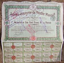  titre obligation 500 francs 1919 SOCIETE ANONYME DU MEUBLE MASSIF rare