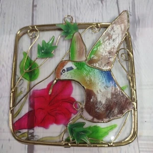 Vintage Painted Capiz Shell And Metal Hummingbird Suncatcher Wall Art - Picture 1 of 9