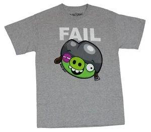 Angry Birds Adult New T-Shirt - Epic Fail Fail Bruised Pig Graphic on Gray - Picture 1 of 1