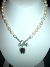 White 6.5-9 MM Cultured Pearl + Topaz + Pyrite Doublet Silver Strand Necklace