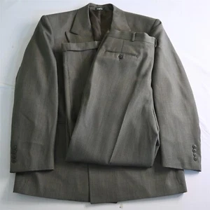 Vtg Everfit 43L 44L 34x30 Green Brown Check 100% Wool Double Breasted Mens Suit - Picture 1 of 12