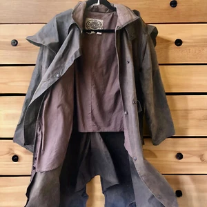 DRIZA BONE Overlander Australia Riding Coat Duster Brown Waxed Oilcloth Small 4 - Picture 1 of 14