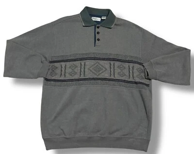 Vintage Norm Thompson Men’s Large Collared Pullover Sweater Sweatshirt Green - Image 1 of 4