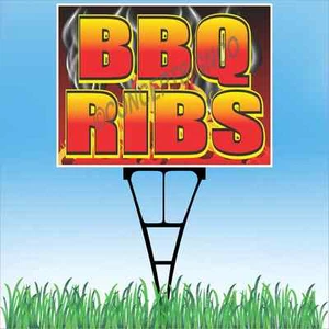 18"x24" BBQ RIBS Outdoor Yard Sign & Stake Sidewalk Lawn Sale Barbeque Beef Pork - Picture 1 of 2