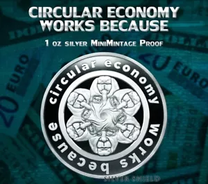 Circular Economy Works Because - 1 oz .999 FINE SILVER SHIELD PROOF MINIMINTAGE - Picture 1 of 4
