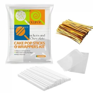 300Pcs 6inch Lollipop Sticks Cake Pops Candies Chocolates and Cookies Bag Set... - Picture 1 of 7
