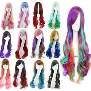 Sexy Long Curly Wig Fashion Cosplay Costume Anime Hair Full Wavy Multi-Color Wig