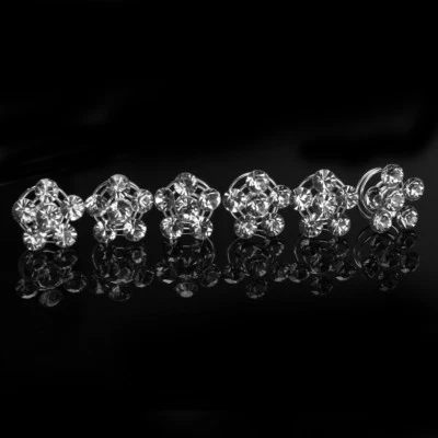 Silver Rhinestone Floral Twist Spiral Bridal Wedding Hair Pin - Set Of 6  - Image 1 of 4