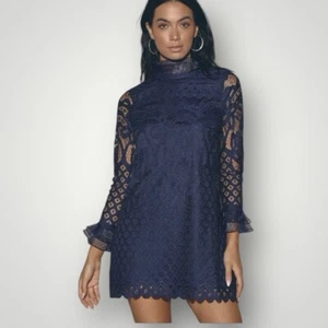 Lulu’s Mini Dress Women’s Lace Navy Blue Ruffle Sleeve and Neck Size S NWT - Picture 1 of 8