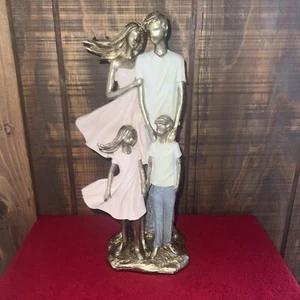 Rosa Gold Skulptur Familie Paar mit Kindern Deko Harz Familie Figur - Bild 1 von 8