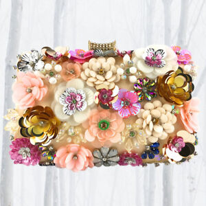  Colorful Sequin Flower Evening Clutch Bag Floral Beaded Clutch Purse Handbag