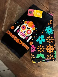 2 Pack Halloween Day of the Dead Kitchen Towel Sugar Skull Luis Fitch NEW 2020 - Picture 1 of 4