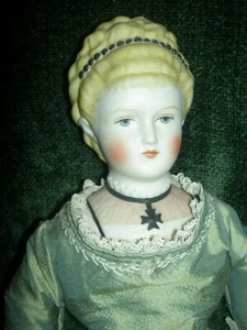 Fancy decorated parian bisque shoulderhead German KLING doll by vintage artist - Picture 1 of 14