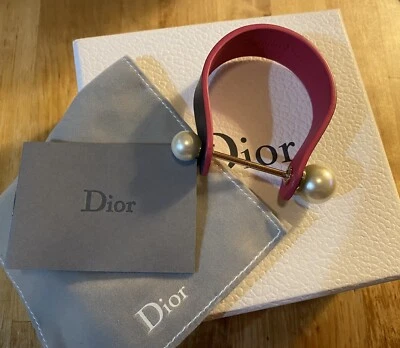 正品 CHRISTIAN DIOR 人造珍珠皮革手链皮革黑色 / Fuchsia M — 第 1/4 张图片