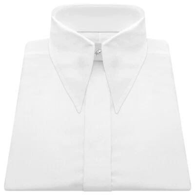 Men's White Wedding Vintage Spear Arrow Point Dagger Collar Hidden Placket Shirt - Image 1 of 4