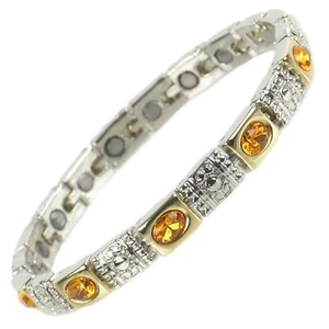 Ladies Magnetic Bracelet Faux Amber Orange Crystals Magnets Health Therapy - Picture 1 of 2