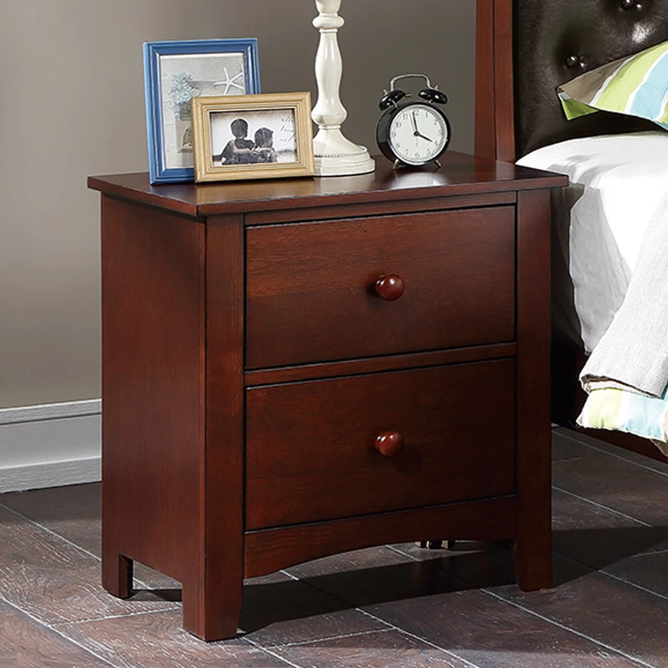 Bedroom Wooden Nightstand Night Stand Side Stand 2 Storage Drawers Dark Cherry - Image 1 of 2
