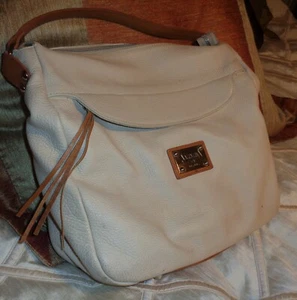 VALENTINA OFF WHITE & BROWN TRIM, LEDER SCHULTERTASCHE, HANDTASCHE, GELDBEUTEL, BEUTELTASCHE - Bild 1 von 14