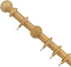WOODEN CURTAIN EYELET POLE TOP QUALITY WITH BRACKETS RINGS BALLS FINIALS NATURAL - Picture 1 of 5