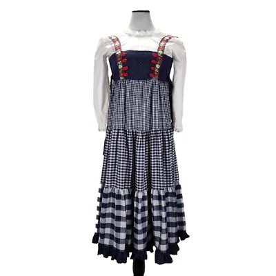 Винтажный 70-х годов девочек прерии макси платье размер L синий имбирь ярусный отверстие отделки  - Изображение 1 из 4