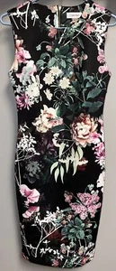 Calvin Klein schwarz Blumen Etui Henley Polyester/Elasthan Mischung Kleid Gr. 2 schön! - Bild 1 von 7