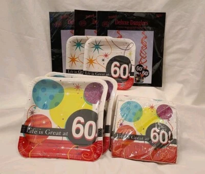 Life Is Great At 60 Birthday Party Supplies Plates Napkins Danglers Kit New - Image 1 of 4