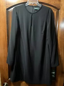 LRL Ralph Lauren schwarz Schlüssellochausschnitt Langarm Etui-Kleid Petite Größe 14P neu mit Etikett - Bild 1 von 6