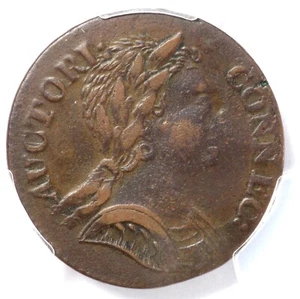 PCGS VF Det. 1785 Connecticut Mailed Bust Right US Colonial Copper Coin - Picture 1 of 3