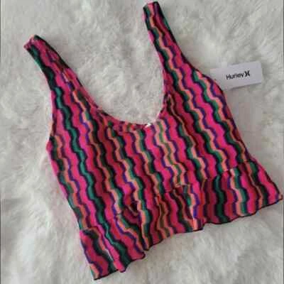 Tanque Hurley Mediano Zumba Rayas Volantes Nuevo con Etiquetas en Rosa Eléctrico Talla Grande Foto 1 de 4