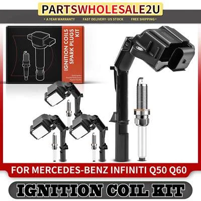 4x Bobina de encendido + 4x Kit de bujías de iridio para Mercedes-Benz INFINITI Q50 Q60 Foto 1 de 4