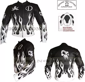 FLAME SKELET SCHWARZ & WEISS HERREN MOTORRAD / MOTORRAD & MODE LEDERJACKE - Bild 1 von 2