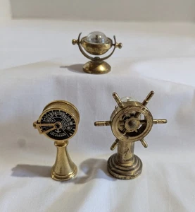 3 Brass Miniatures Nautical Themed Compass Ship Wheel Engine Room  Telegraph - Bild 1 von 12