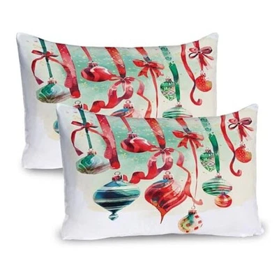  Juego de 2 almohadas de Navidad falsas, tema navideño vintage con globos de colores y  Foto 1 de 4