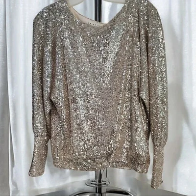 Top Trina Turk Dolman manga champán plata‎ lentejuelas talla MEDIANA M Foto 1 de 4