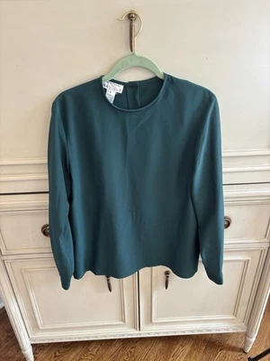 Vintage Rena Rowan For Saville Green Button Back Long Sleeve Blouse Career Sz 10 - Image 1 of 4