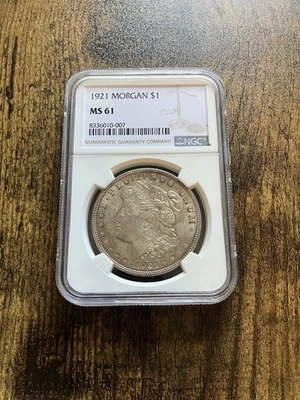 1921 Morgan Silver Dollar- NGC MS61 $1 Coin - Image 1 of 2