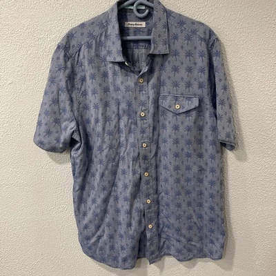 Рубашка мужская Tommy Bahama размер XLT синяя с цветочным рисунком гавайская тропическая с рисунком из пальм - Изображение 1 из 4