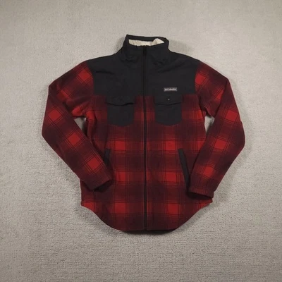 Chaqueta Columbia Para Hombre Pequeña Roja Negra A Cuadros Forrada Sherpa Vellón Chaqueta Cremallera Completa Foto 1 de 4