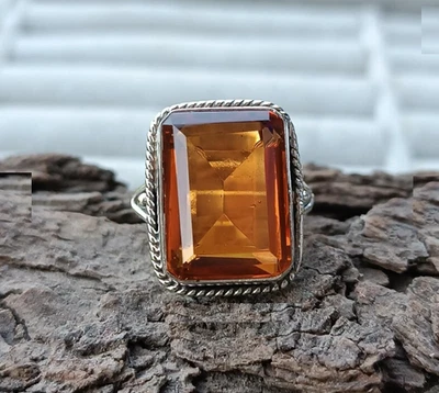 Citrine Gemstone Ring, 925 Sterling Silver Anniversary Woman Ring All Size R391 - Image 1 of 4