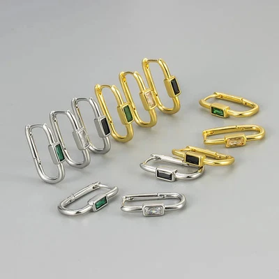 Pendientes de aro cuadrados geométricos de cristal verde tono plata acero joyería para mujer Foto 1 de 4