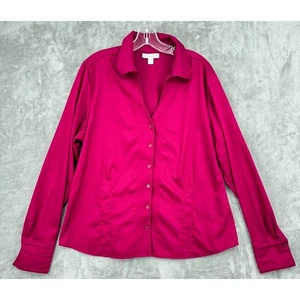 Coldwater Creek Blouse Womens XL 18 Button Front Sateen Career Minimalist Pink - Picture 1 of 10