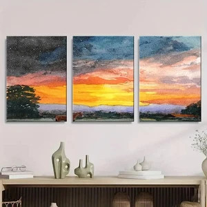 3pcs abstract watercolor sunset Wall Art Canvas Unframed/Framed - Picture 1 of 8