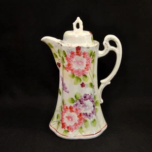 Cioccolato Nippon China TE-OH con coperchio floreale dipinto a mano bianco Moriage 1891-1918 - Foto 1 di 12